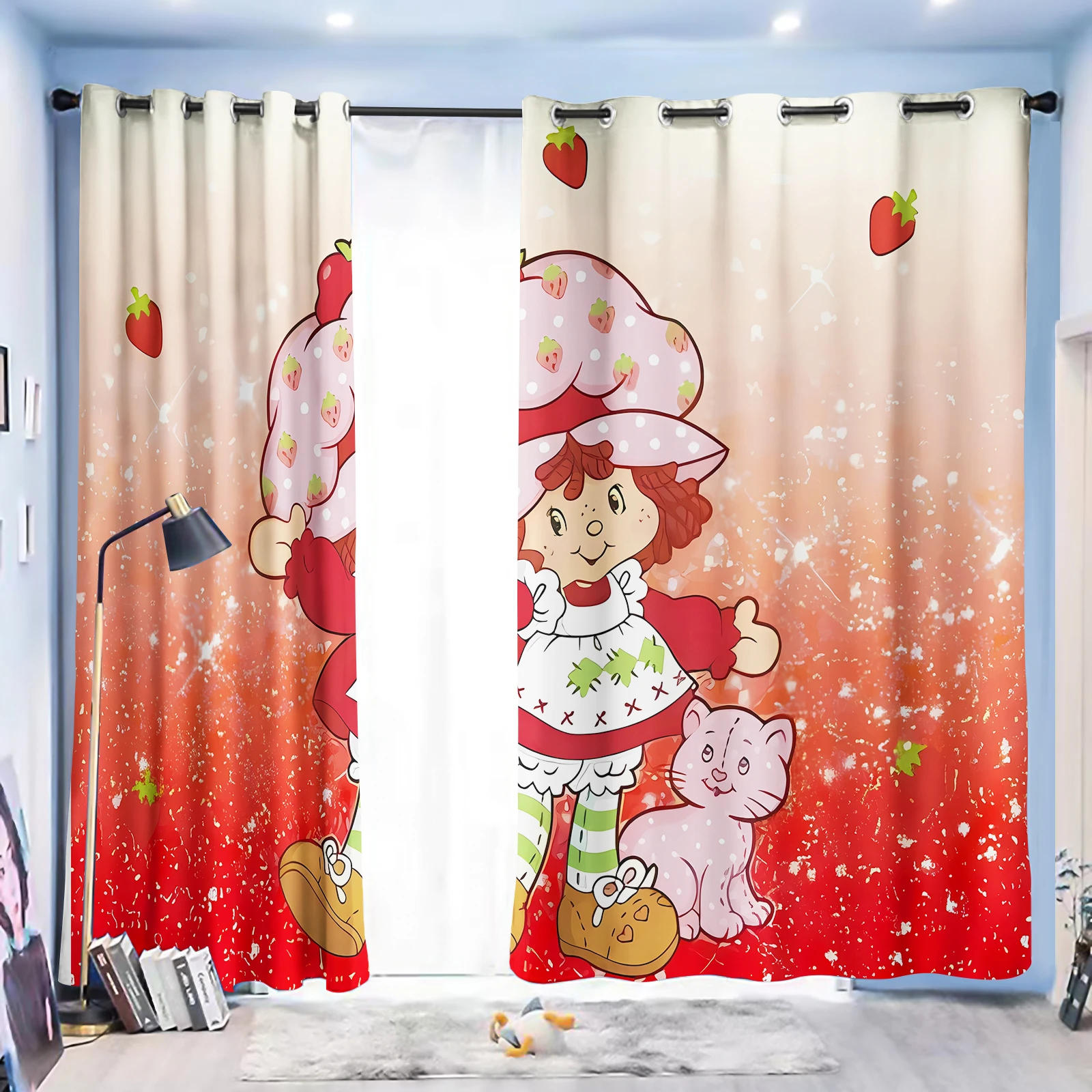 Strawberry Girl Curtains 3D Sweet Honey Print Bedroom Living Room Window Blackout Partition Style Home Decoration