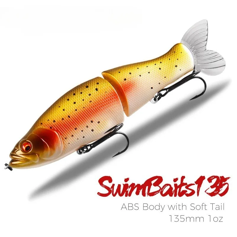 

Top Fishing Lure 135mm 30g 2.25oz Jointed minnow Wobblers ABS Body with Soft Tail SwimBaits soft lure for pike and bass