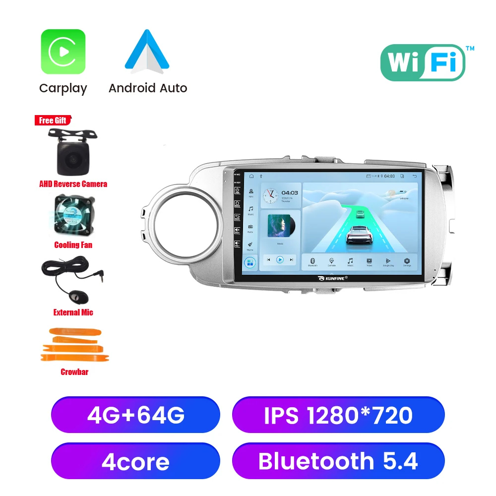 Android autoradio voor Toyota Yaris 2012-2017, 2DIN Octa Core GPS navigatie speler, IPS scherm, Carplay, Android Auto