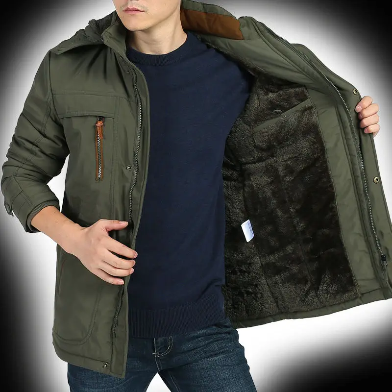 

Tactical Military Fleece Bomber Jacket Winter Large Men Clothing Windbreaker Hooded Waterproof Outdoor Trench Coat Pocket Zipper