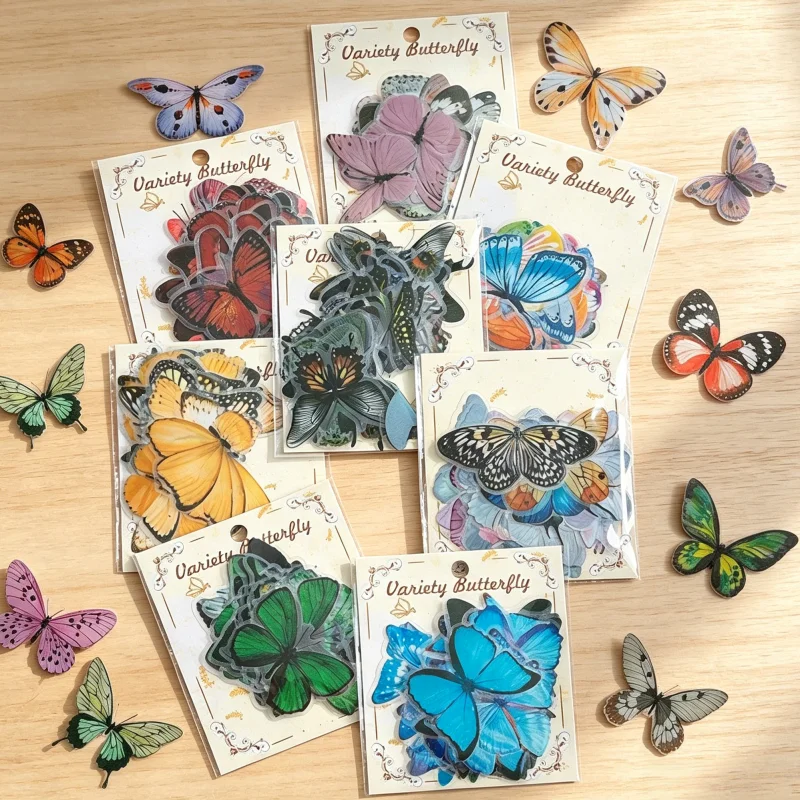 40 Pcs / Pack Colorful Butterfly Collection Material Sticker DIY Scrapbooking Album Refrigerator Wall Sticker Book Sticker