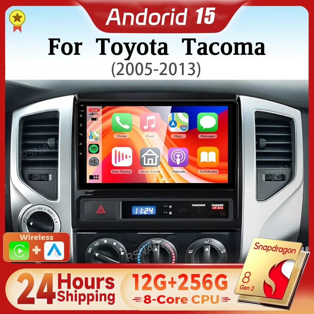 Android 15 Qualcomm Carplay Auto Screen Car Radio Multimedia Player For Toyota Tacoma 2 N200 Hilux 2005-2015 Stereo Snapdragon