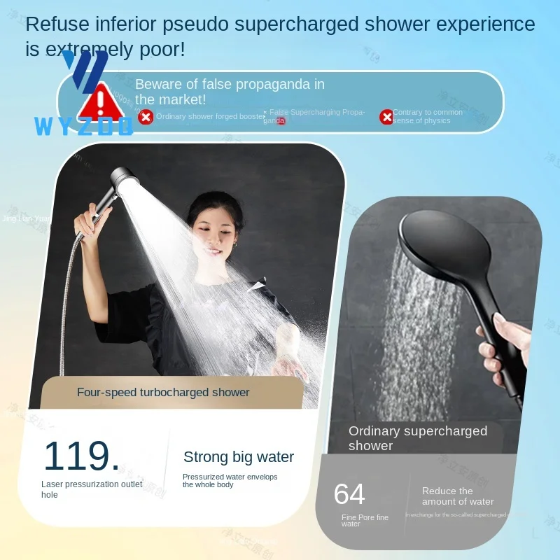 Turbocharged showerhead, super strong household showerhead, high water output showerhead, pressurized rain showerhead set