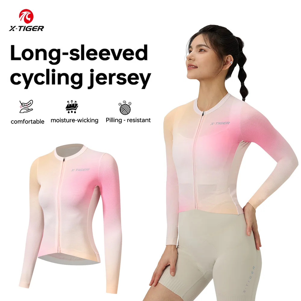 X-TIGER Women's Long Sleeve Cycling Jersey Soft Breathable Quick Dry Three Pocket Bicycle Clothing High Quality Cycling Top
