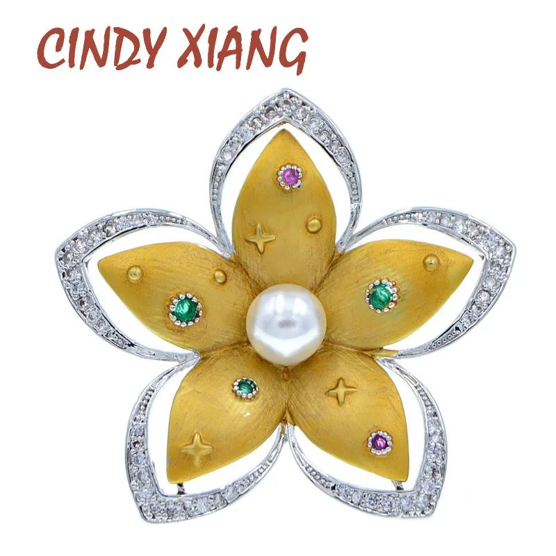 CINDY XIANG New Arrival Baroque Style Cubic Zirconia Flower Brooches For Women Elegant Wedding Fashion Jewelry Winter Pin