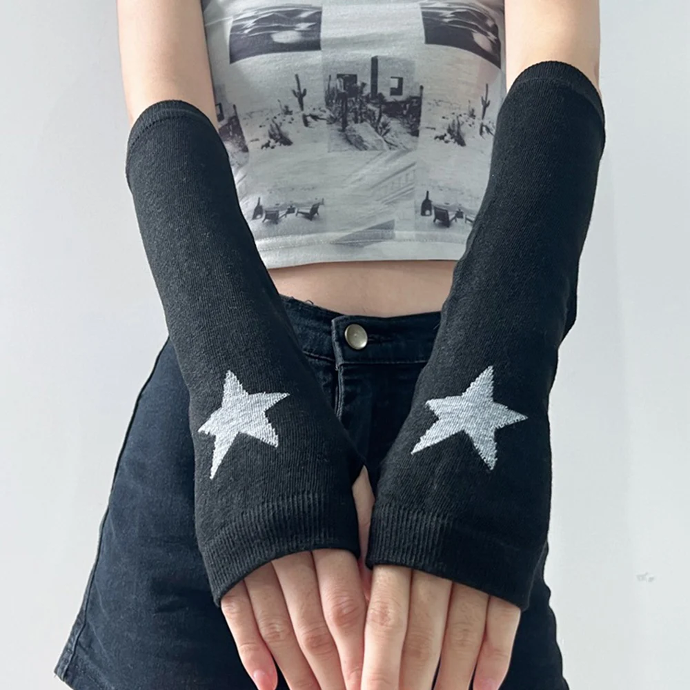 Y 2K Star Love Heart Gebreide Armmouwen Rock Punk Zwarte Armwarmers Zonnebrandcrème Zacht Cool Meisje Comic-Con Cosplay Vingerloze Handschoenen