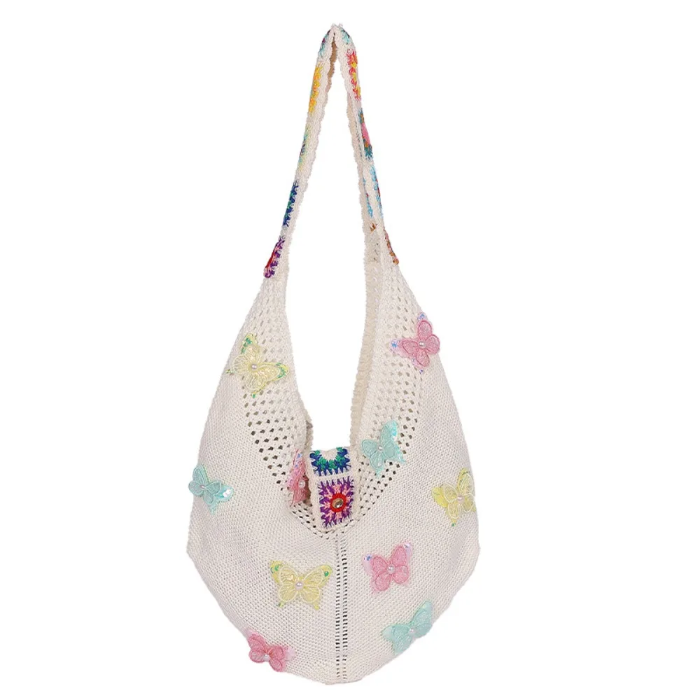 

Hollow Out Butterfly Knitting Bag Beach Handbag Tote Bag Beach Bag Bohemian Style Large Capacity Hollow Shoulder Bag Shopping