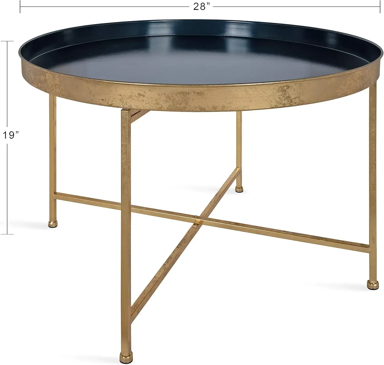 Kate & Laurel Celia-Table basse ronde moderne Glam, 28.25 "x 28.25" x 19 ", bleu marine et cuir chevelu doré, table d'appoint chic