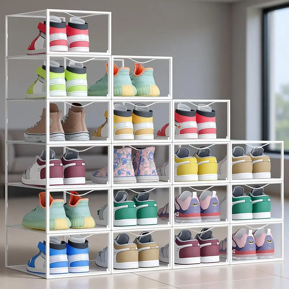 

Набор из 18 штабелируемых пластиковых коробок для хранения обуви, прозрачные и белые органайзеры для кроссовок