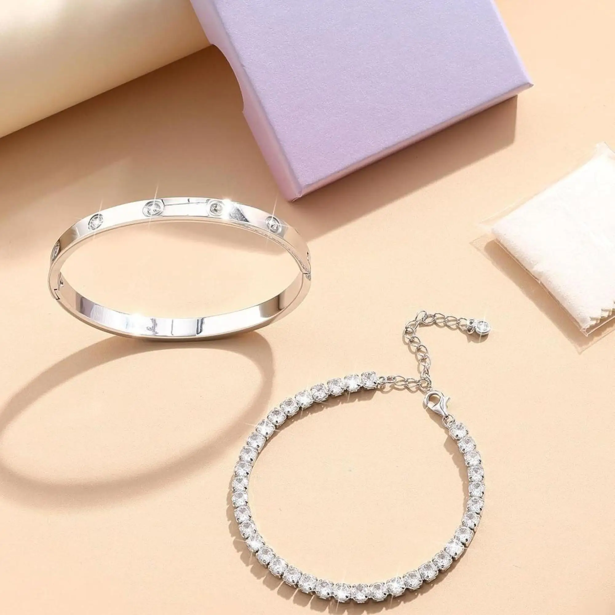 14K Gold Bracelet Set for Women Stainless Steel Dainty Stacking Bangle Tennis Style Bracelet Stack Sparkling CZ Waterproof Bracelet Gift Accessories Gifts for Girlfriend Bracelets for Couples
