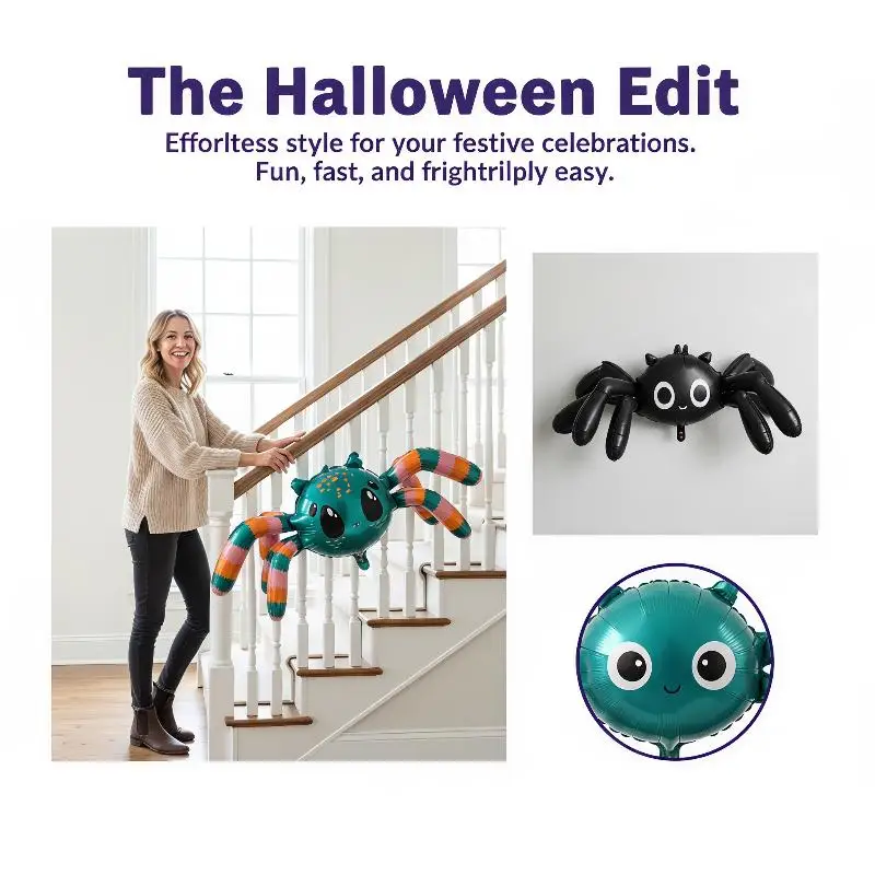 Spider Shaped Foil Balloons Creepy Cute Patterns Long Lasting Inflation for Halloween Bar Pub Theme Party Decor image 4