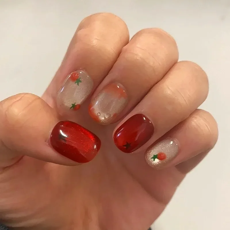 

10Pcs Vibrant Orange Short Square Press-On Nails with Cat’s Eye Effect Designs Reusable Nail Art for Women&Girls Daily Wear