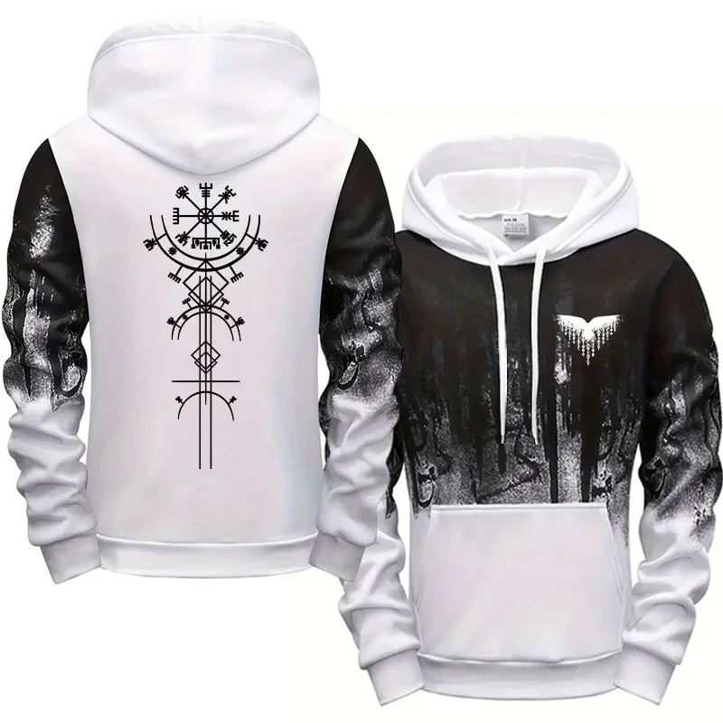 2025 Hot Sale Men's Hoodie Ancient Raven Runes Ink-splashed Sweatshirt Autumn Winter Daily Casual Sport Jogging Fashion Outwear