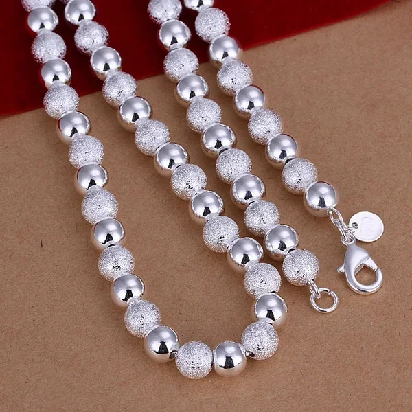 925 Silver Plated exquisite noble luxury charm fashion temperament charming sand beads Necklace 22 inches jewelry N086