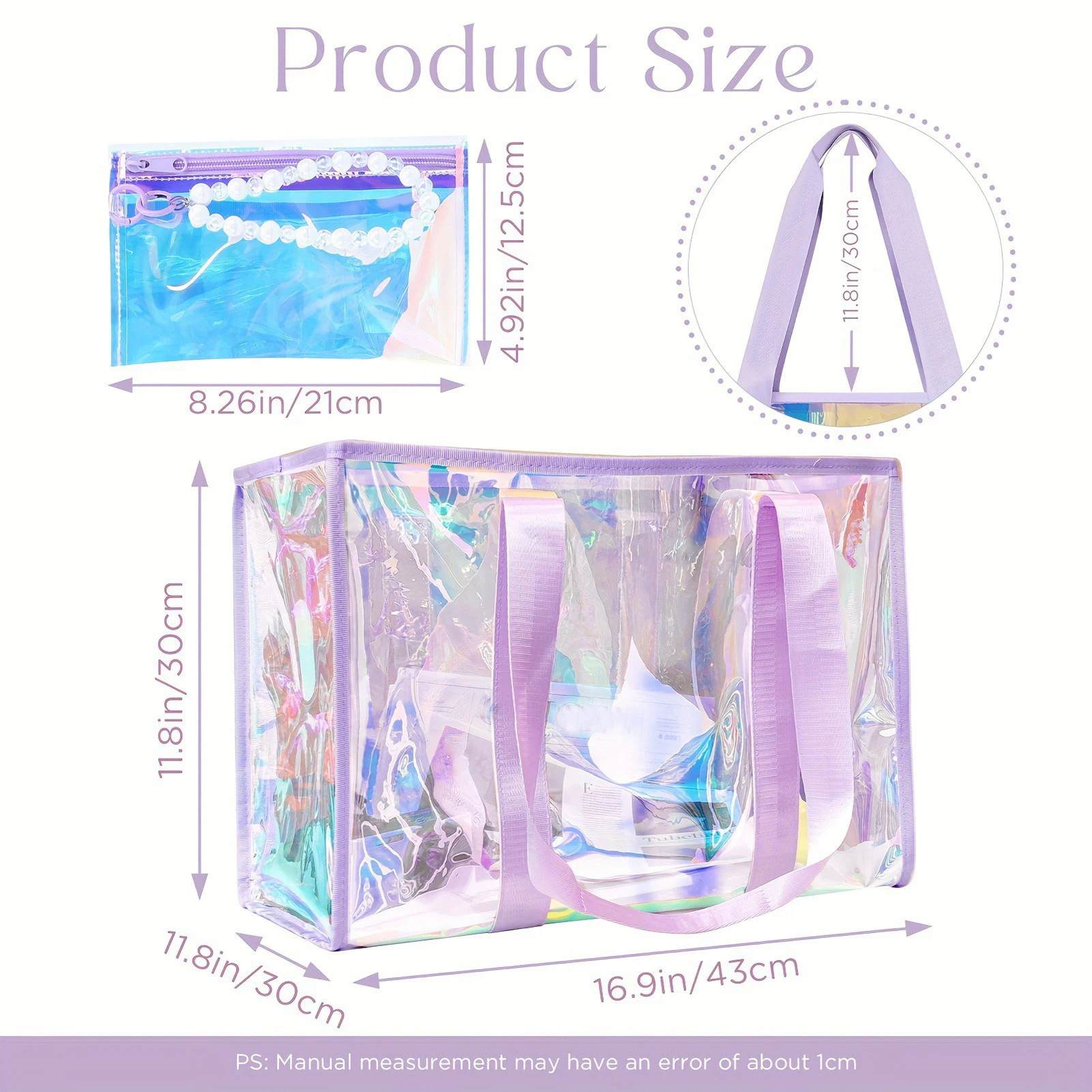 Strandtasche, durchsichtig, großes Fassungsvermögen, multifunktionale schillernde Strandtasche für Pool, Strandtasche, bunte Strandtasche, schillernde Strandtasche