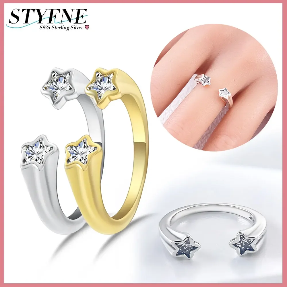 New Two-color Sparkling Shooting Star Open  925 Sterling Silver Original Ring for Women Boutique High-end Jewelry Gift