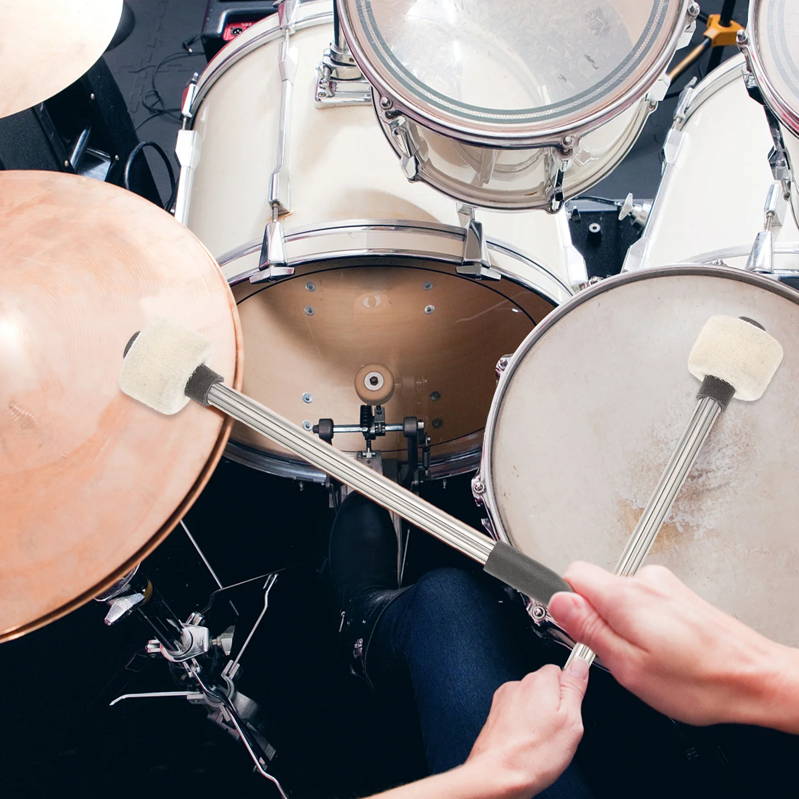 

2Pcs Felt Drumsticks Stainless Steel Handle Percussion Mallets Professional Musical Instrument Drum Sticks Drum Sticks