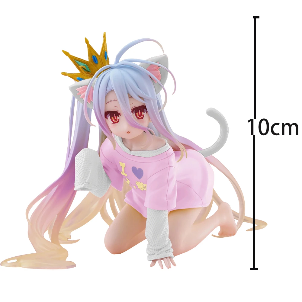 Anime shiro figura orelhas de gato shiro figuras de ação modelos pvc shiro camiseta estatueta shiro olhar figuras brinquedos presentes 10cm