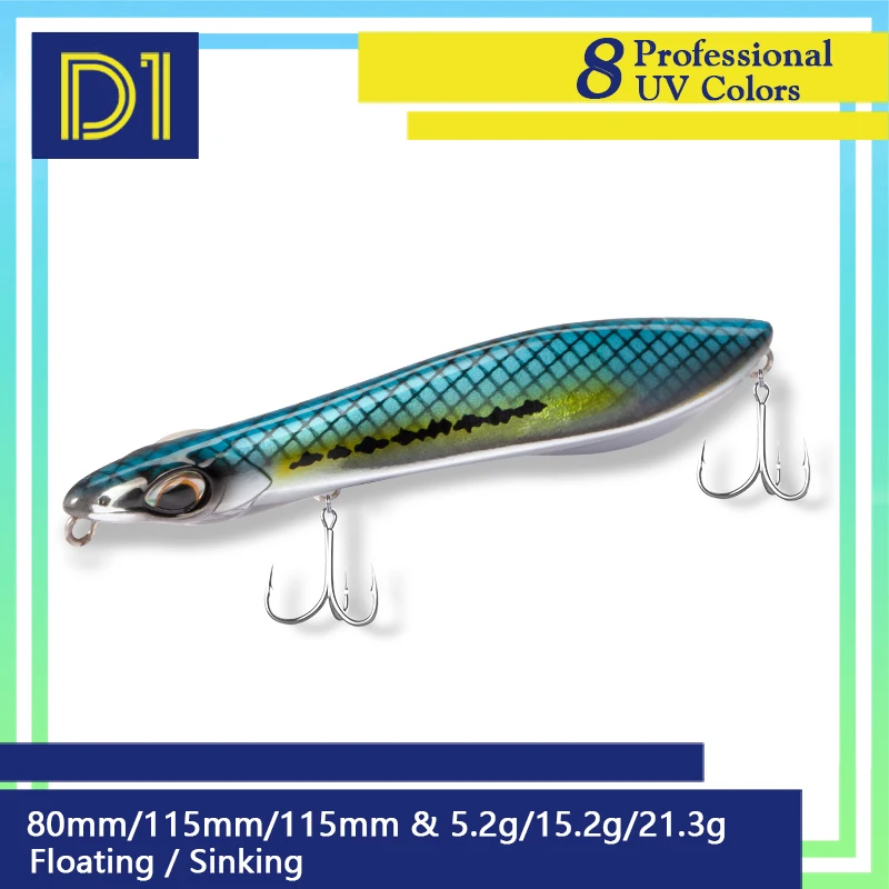 D1 WTD Pencil Fishing Lures 80mm 115mm Sinking & Floating 9 Colors Artificial Hard Stickbait 2021 Fishing Tackle