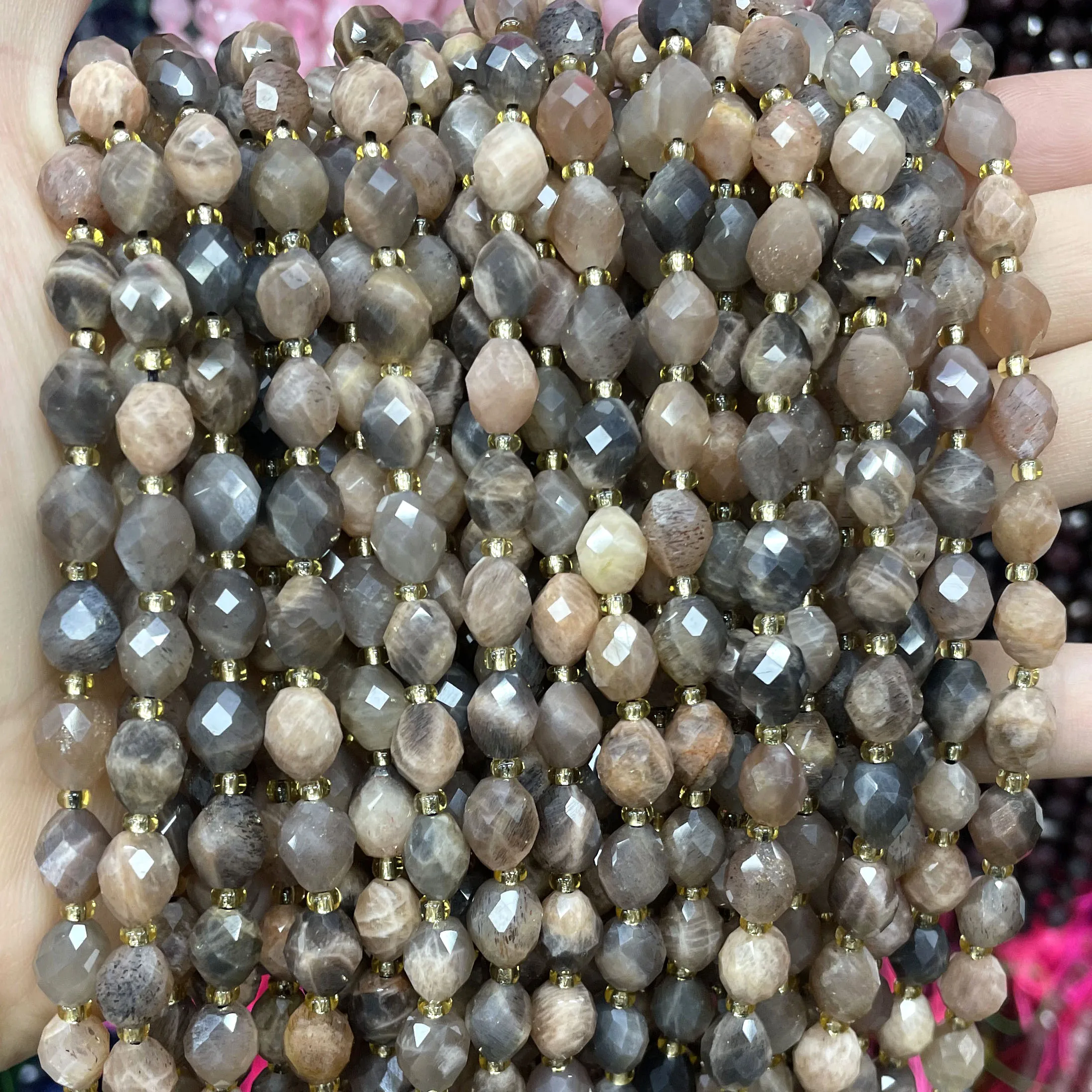 6X8MM Natural Stone Faceted Rice Shape Black Sunstone Moonstone Spacer Beads For Jewelry Making DIY Bracelet Earrings Necklace