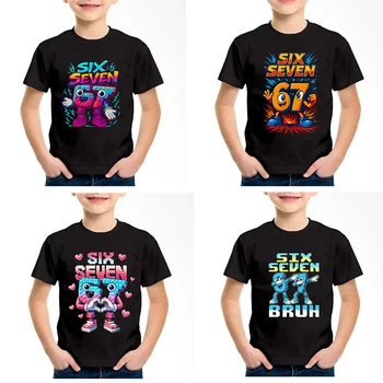 New Funny Six Seven Italian Brainrot 67 Number Graphic Print T-Shirt Boy/Girl Summer Short Sleeved Kids Comfortable Tshirt Top