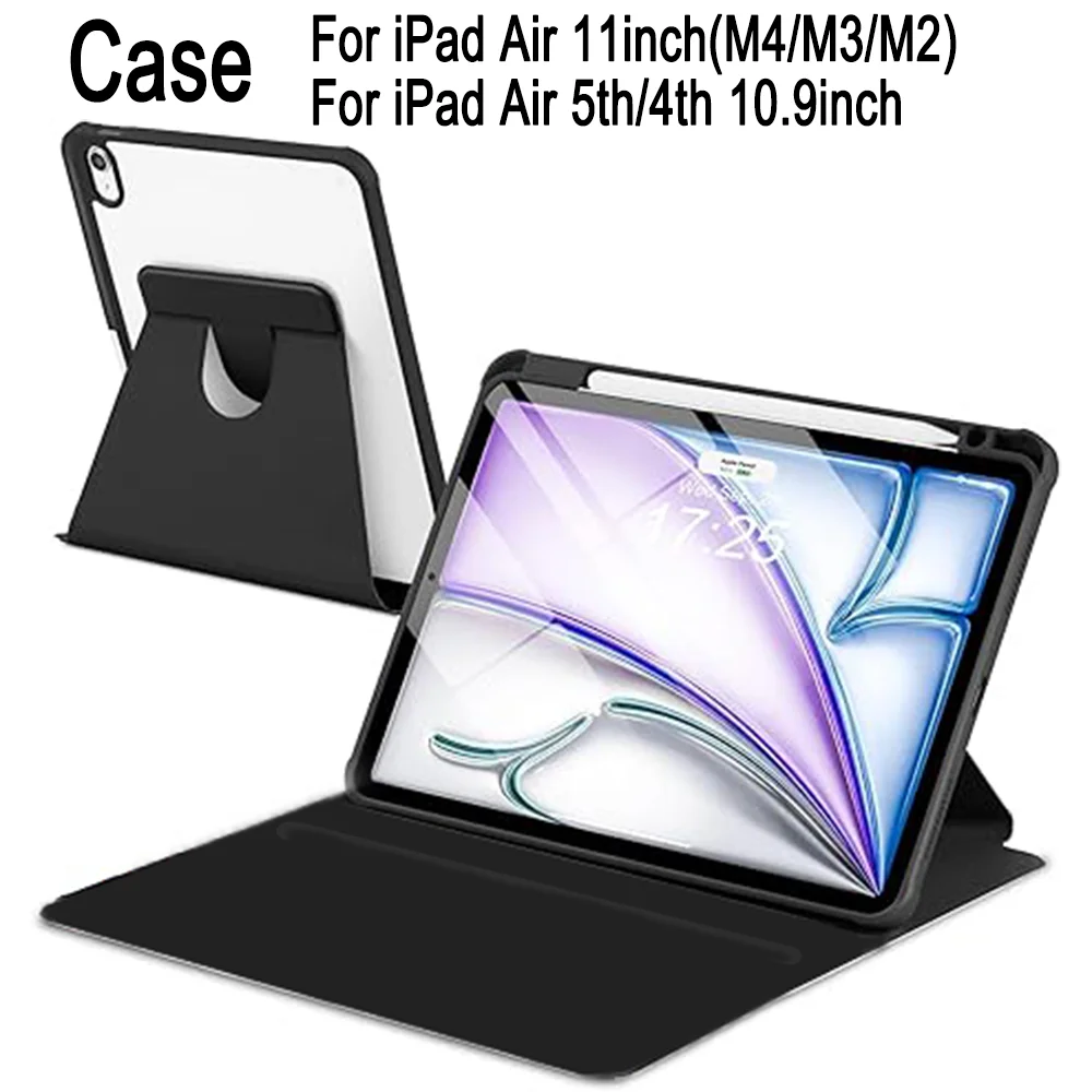 360° Rotating Case for iPad Air 11inch M4 M3 M2 5th/4th generation 10.9inch Portrait and Landscape Viewing with Pencil Holder