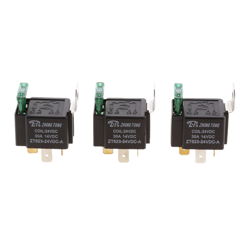 Car Relay SPST 4 Pin 24V 30A Power Control Device Fuse Set for Vehicle Polarity Change and Starter