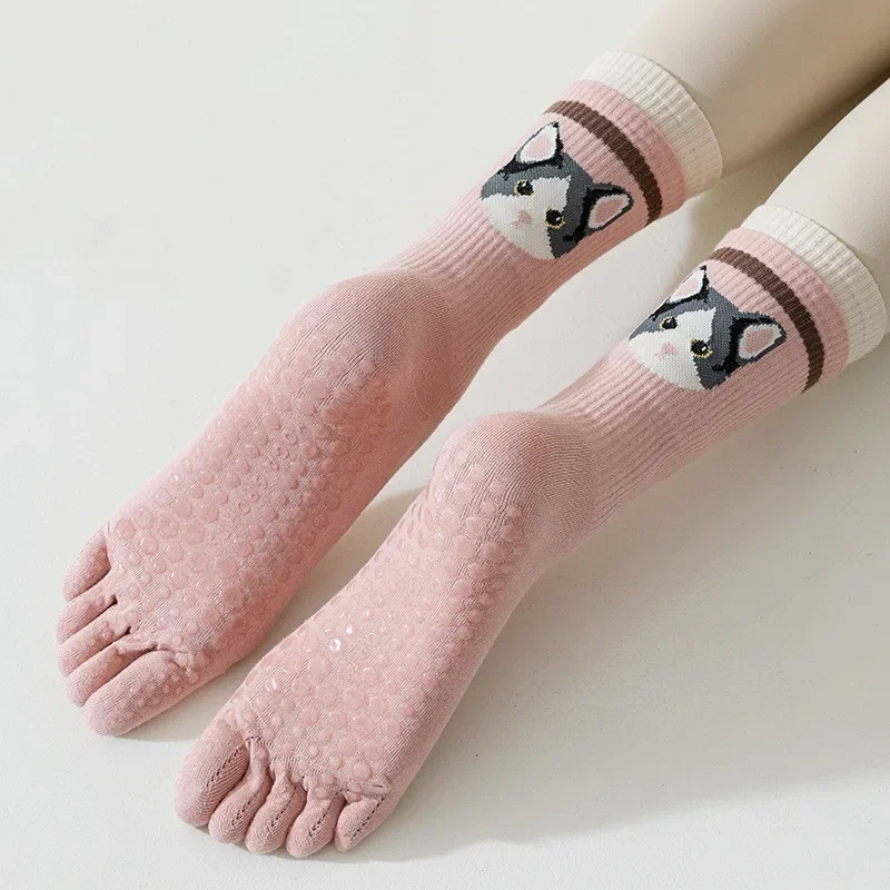 Animals Cartoon Cute Dance Sports Socks Women Professional Five Toes Yoga Socks High Quality Cotton Breathable Pilates Socks Sox