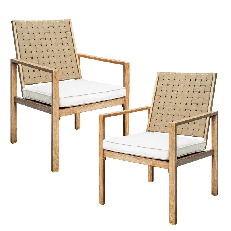 2-Piece handmade outdoor dining chair with waterproof cushion, suitable for patios, decks, gardens, metal materials