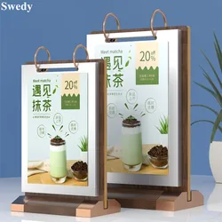 A4 210x297mm Wood Base Acrylic Sign Holder Display Stand Photo Picture Poster Frame Restaurant Menu Paper Holder