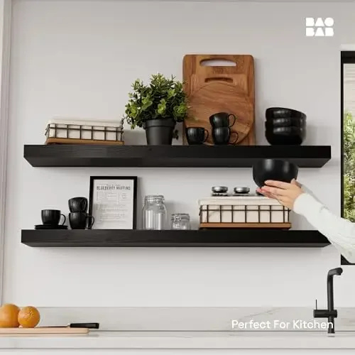 Solid Wood Floating Shelves for Wall 36 Inches Long, Black Wooden Shelf | Real Wood, 36 Inch, Heavy Duty, Wall Mounted