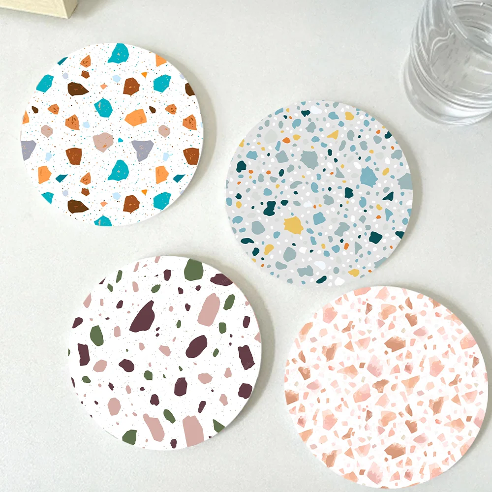 Terrazzo Ceramic Absorbent Coasters Absorbent Marble-style Ceramic Coasters for Coffee Table Housewarming Gift for Home Kitchen