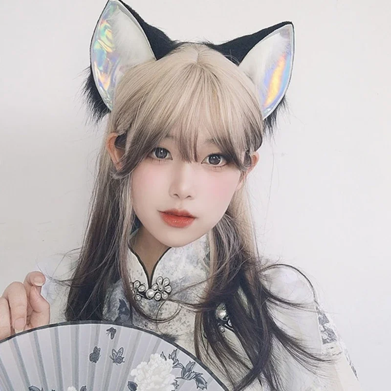 

Cyberpunk Fluffy Fox Ear Headwear Future Technology Laser y2k Hair Accessories Cosplay Comic Show Props Accessories Headband