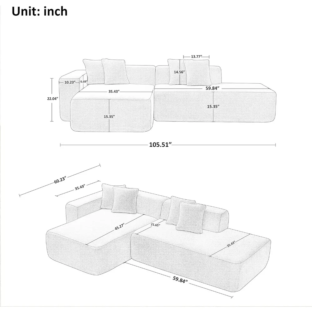 Sofá Modular de 105 pulgadas, sofá seccional moderno en forma de L con Chaise Lounge,4 plazas para sala de estar, dormitorio, apartamento