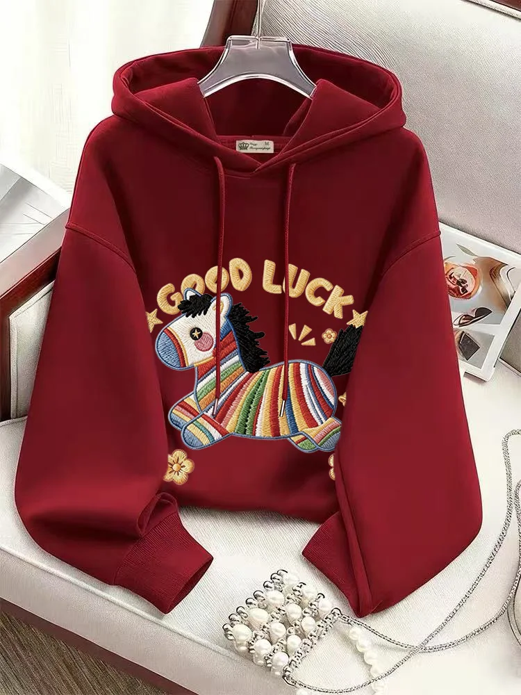 

Красная женская толстовка с капюшоном, утепленная, осенне-зимняя, модная верхняя одежда, повседневная, удобная, из смеси полиэстера и хлопка, с длинными рукавами