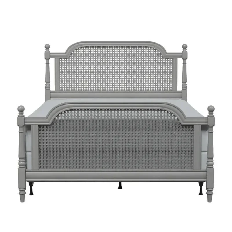 

Nordic medieval rattan double bed solid wood Japanese wabi sandy wind retro solid wood rattan art 1.8 meters wedding bed