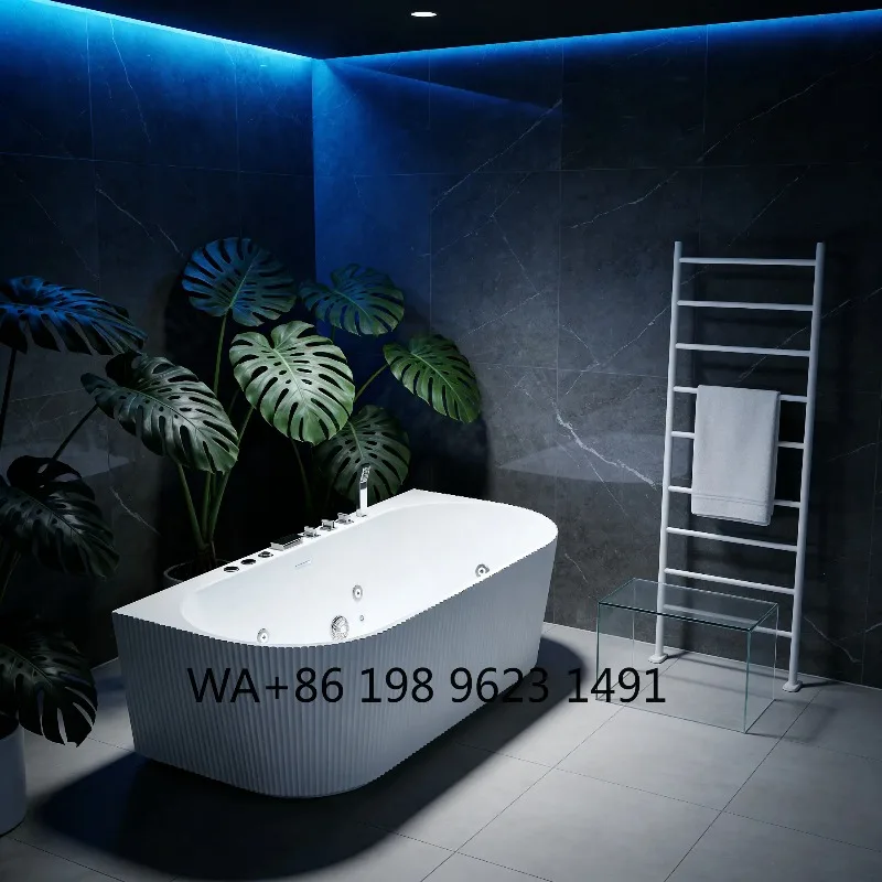 Smart Thermostatic Freestanding  Bathtub  Air Bubble Massage Nozzle Modern Bathroom SPA Hot Tub for Indoor Use