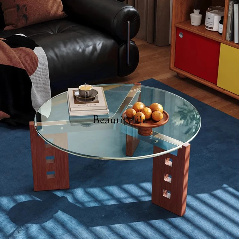 طاولة القهوة الأوروبية جلام فريدة من نوعها مستديرة لغرفة المعيشة طاولة القهوة الزجاجية أثاث فاخر بسيط