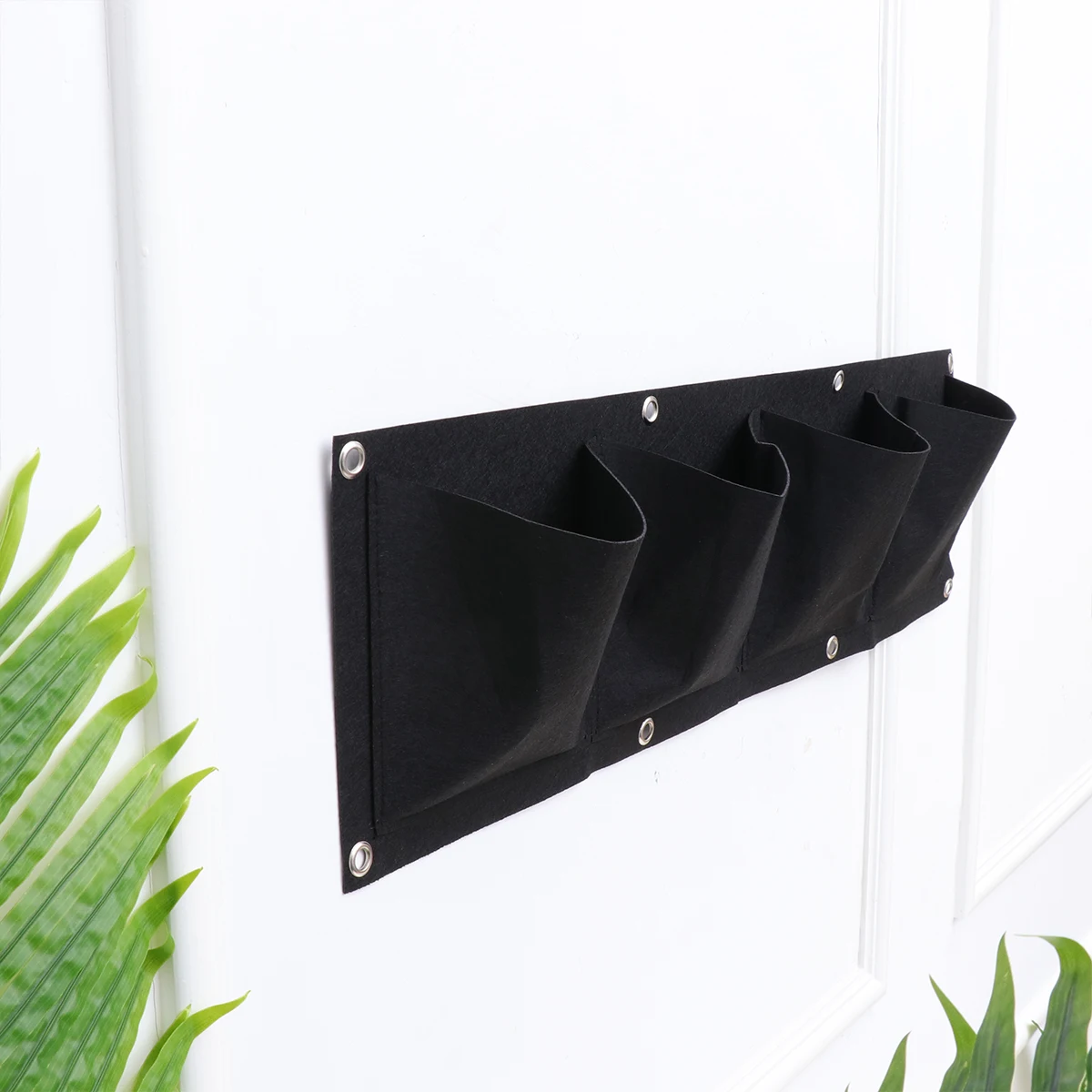 

Vertical Hanging Plant Bag 4-Pockets Felt Wall Planter Grow Bag For Indoor Outdoor Garden Herb Vegetable Planter Black