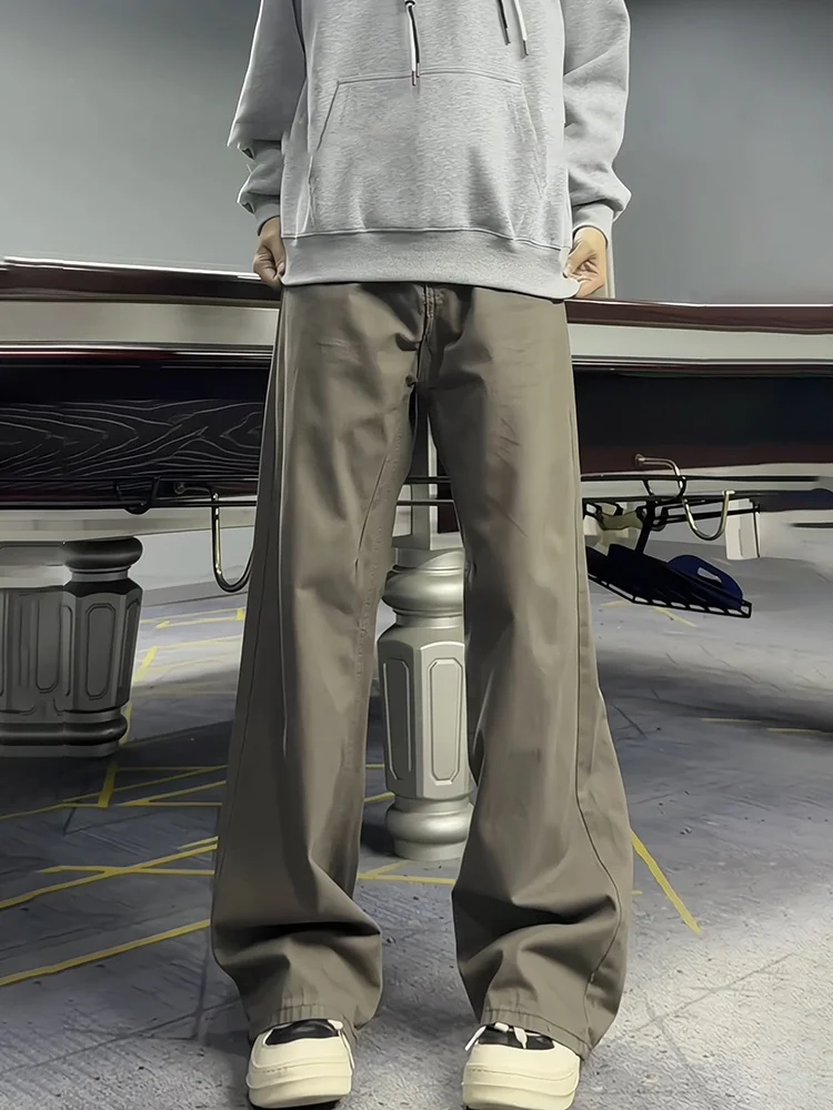 

Men's Brown Casual Thiened Fce Lined Straight Leg Jeans Autumn Winter Slimming Wide Leg Pants Straight Cut Trousers