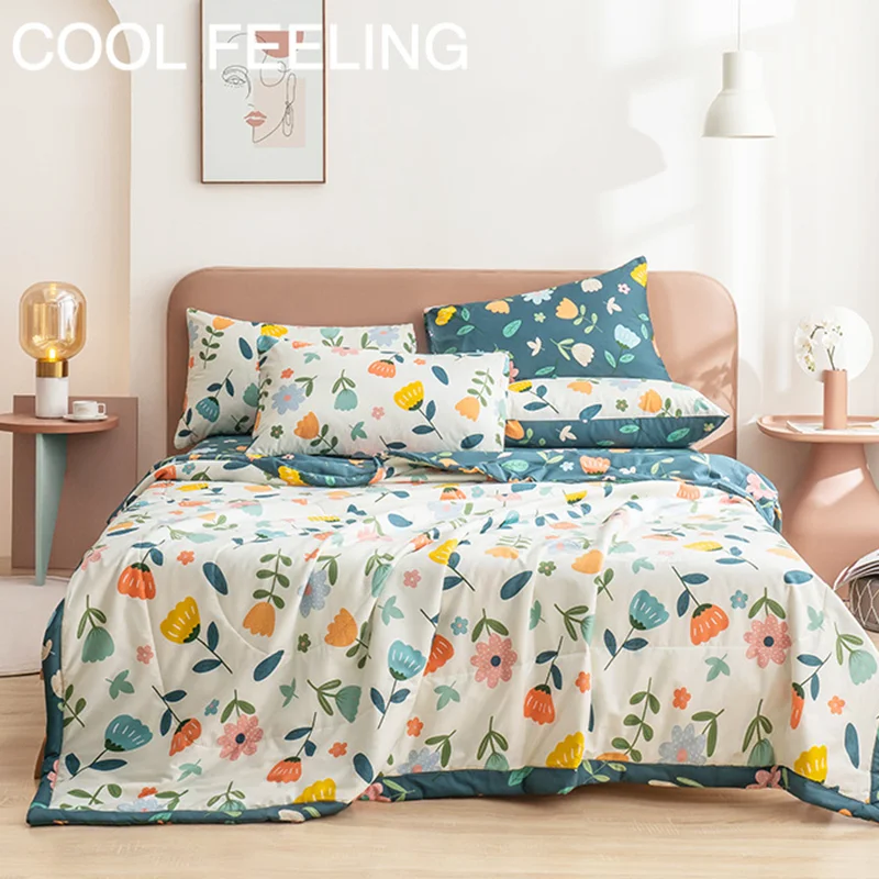 Luxury 100% Cotton Printed Summer Quilt Skin-Friendly Air Condition Blanket for Kids Adults Cartoon Soft Breathable Comforter