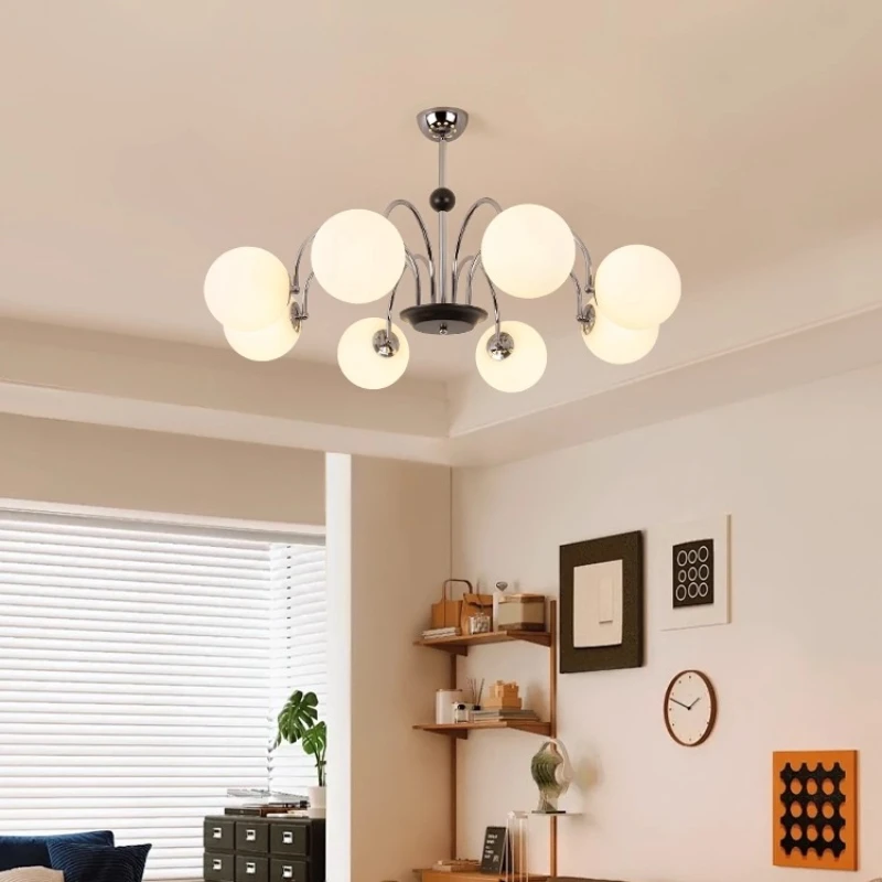Bauhaus Electroplating Iron Art LED Chandeliers White Glass Ball Hanging Lamp Living Room Bedroom Hotel Restaurant Pendant Light