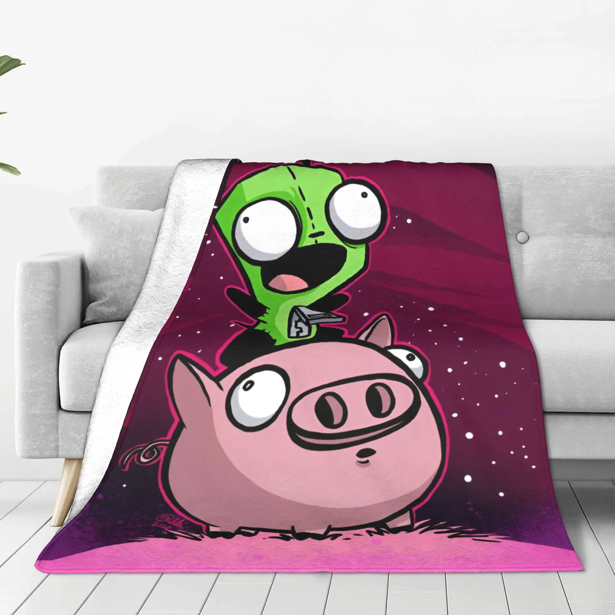 Invader Zim Gir Dib Robot Blankets Flannel Decoration  Multi-function Super Soft Throw Blanket for Home Bedroom Plush Thin Quilt