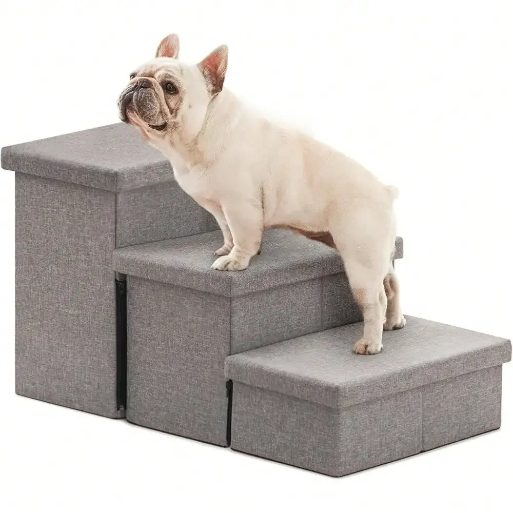 

3-Step Pet Stairs, 18" High With Storage Space. Sturdy Steps For Small To Large Pets To Reach High Beds & Couches. Supports Up T