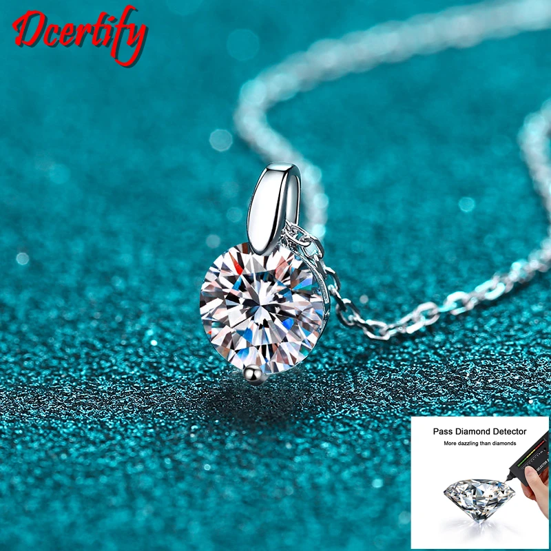 1-3CT Round Solitaire Moissanite Pendan Necklace for Women Classic 10K White Gold Necklace Popular Party Accessories Beautiful