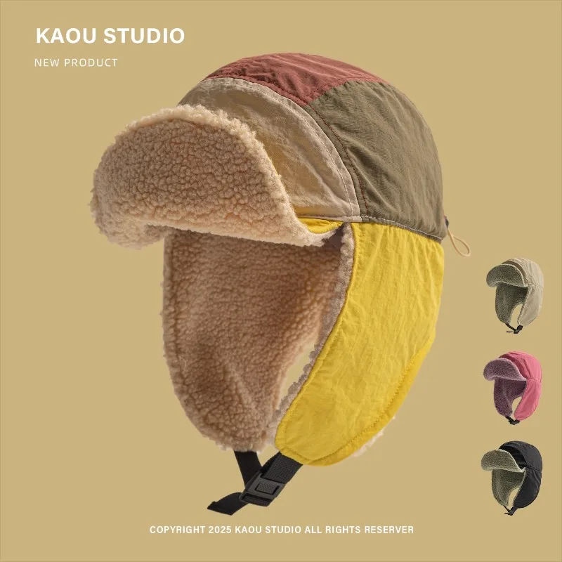 

Корейские модные шапки-бомберы с ворсом в тон для мужчин и женщин, зимние теплые шапки-ушанки для верховой езды на открытом воздухе, универсальные лыжные шапки для пилотов