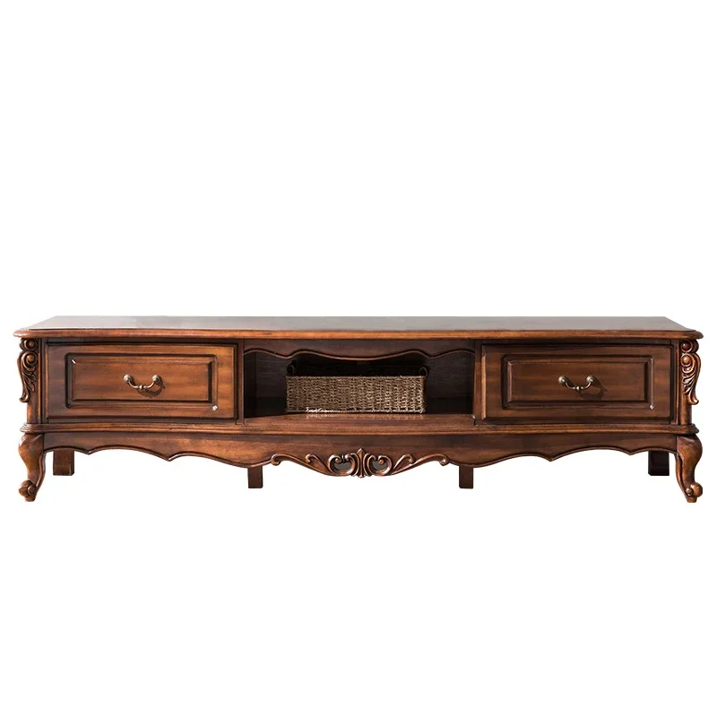 

*American-style Living Room All Solid Wood European-style Floor Cabinet Storage Small Apartment TV Cabinet
