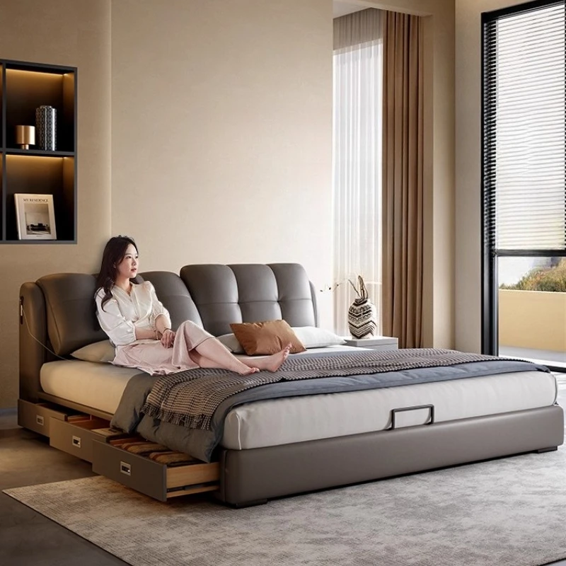 

Modern simple multi-functional storage leather Nordic light luxury master bedroom flush edge