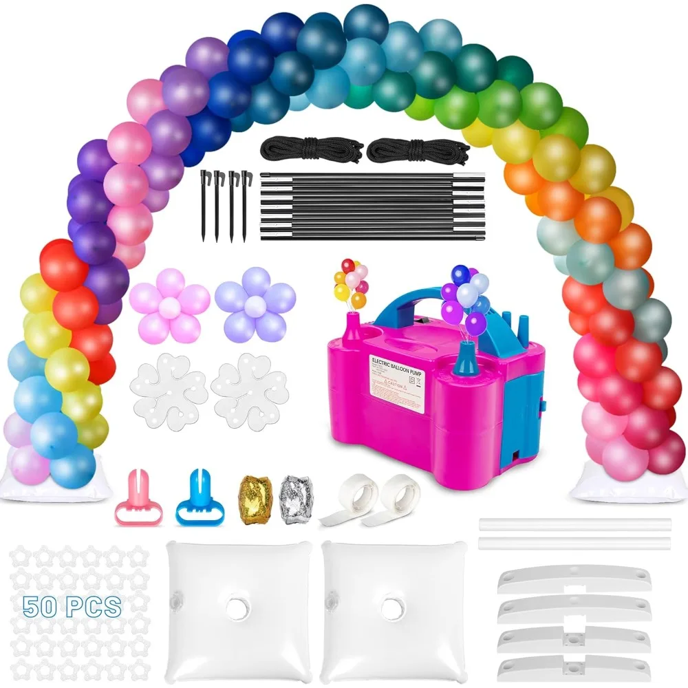 

Arch Kit and Pump, 9Ft Height & 10Ft Width Adjustable Balloon Arch Holder Stand with Base, Water Bag, Balloon Clips