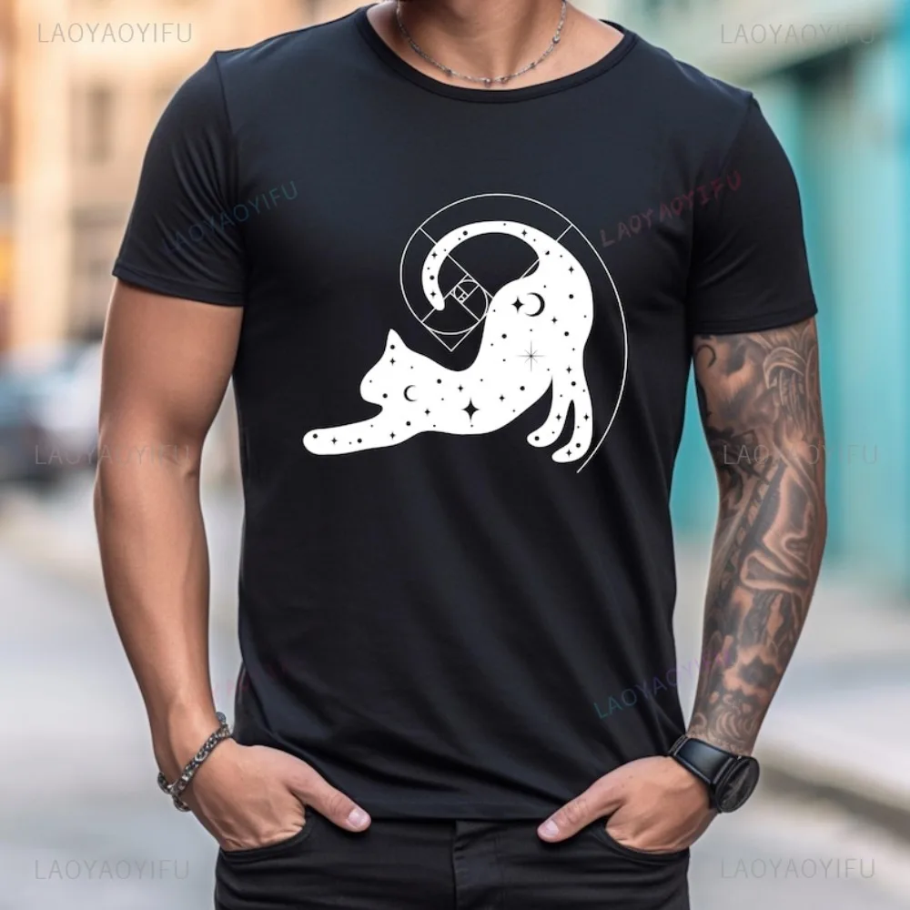 Fibonacci Cat Golden Ratio T-Shirt Sacred Geometry Mystic Cat Math Teacher T Shirt Casual Fashion Loose Harajuku Unisex Tshirt